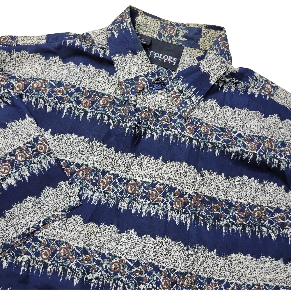 Colore Italia Mens Large Multicolor All Over Geometric Button Up SS 100% Silk